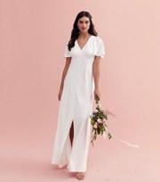 New Look Off White Satin Short Sleeve Button Front Maxi Dress